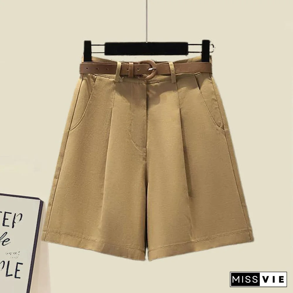 Embroidery Lace Up T-Shirt Wide Leg Shorts Two Pieces