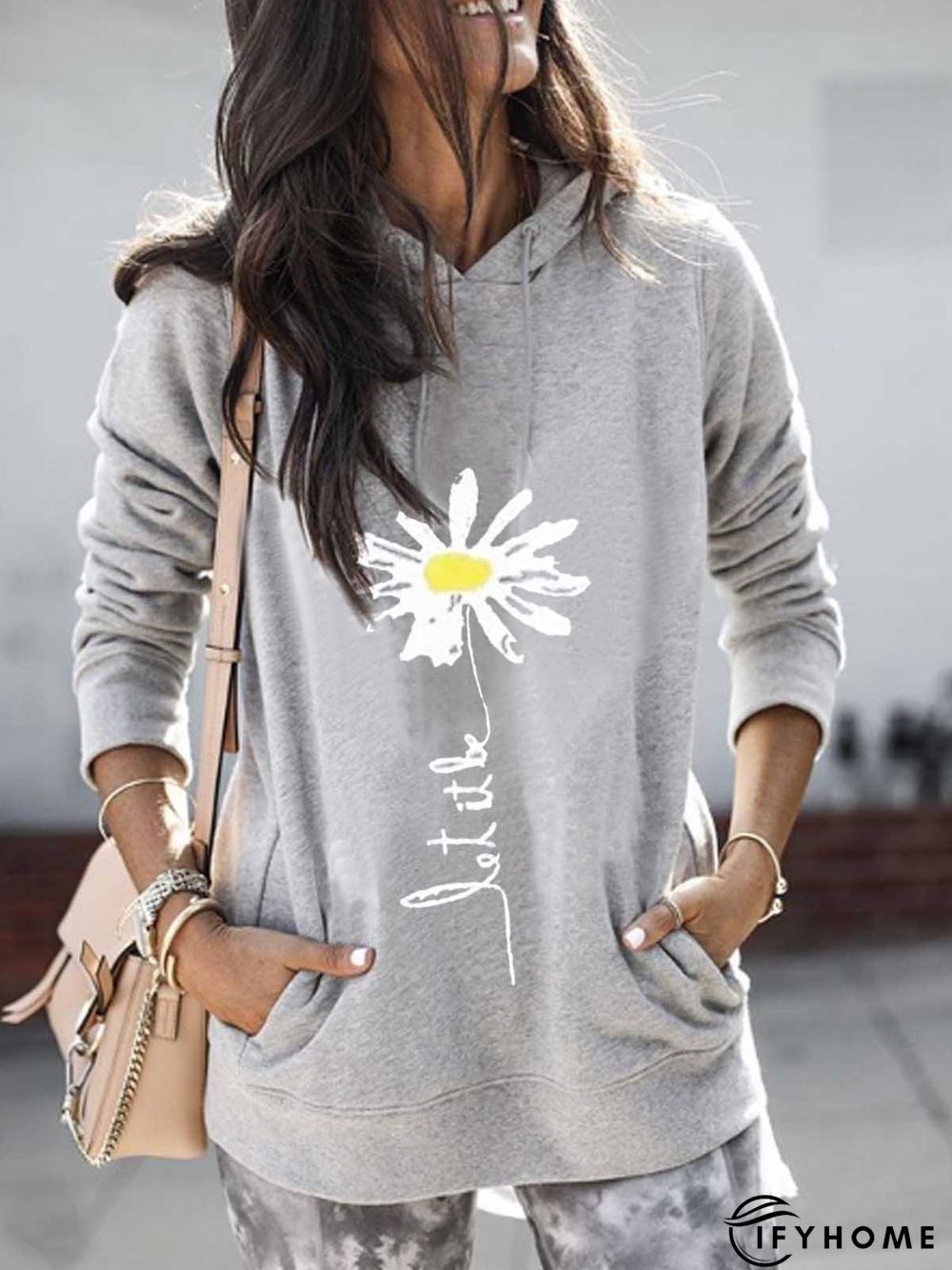 Light Gray Hoodie Casual Patchwork Printed Sweatshirt | IFYHOME