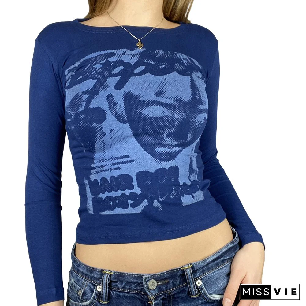 Women Trendy Portrait Letter Printed Tank Tops Summer Vest Female Round Neck Sleeveless Slim Fit Crop Tops