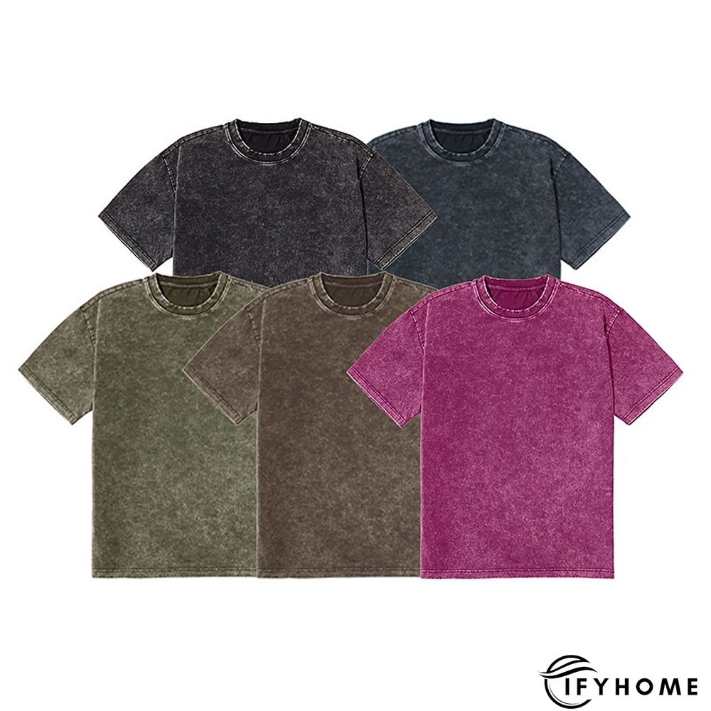 Men's 100% Cotton Acid Wash Shirt Oversized Shirt Plain Crew Neck Sports & Outdoor Daily Short Sleeve Clothing Apparel Fashion Designer Casual | IFYHOME
