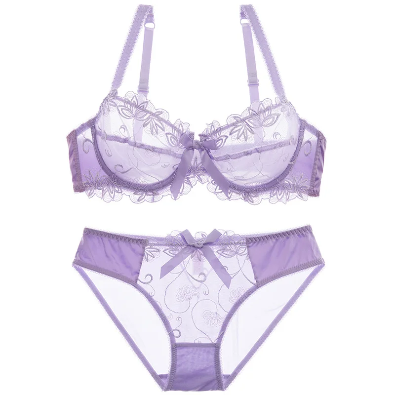 Churchf Women's Summer Sexy Bra Transparent Lace Bra Set Butterfly Butterfly Ultra Thin Airable Size Underwear