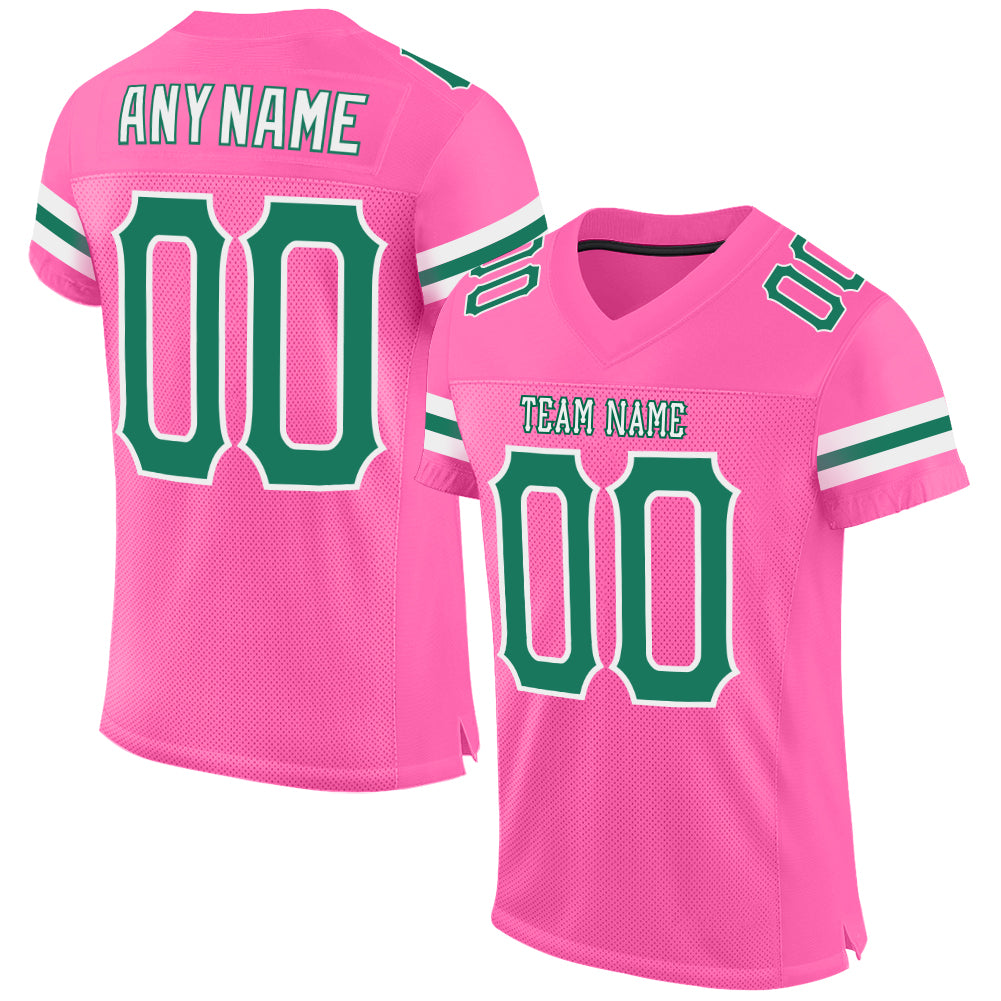 Custom Pink Kelly Green-White Mesh Authentic Football Jersey | captainssportss.com