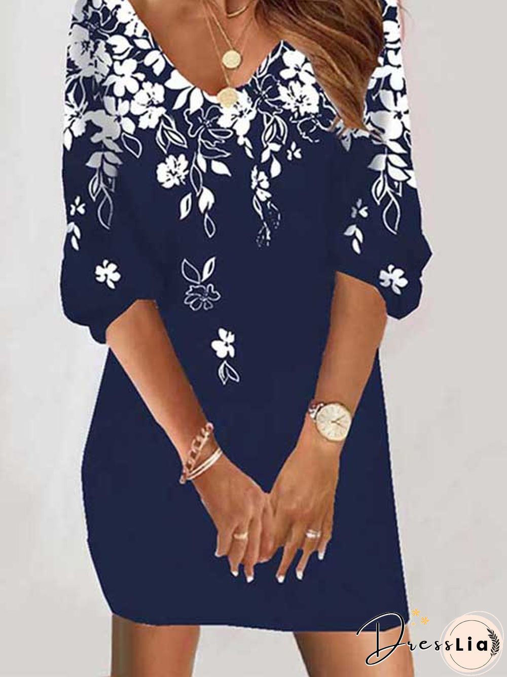 Floral V Neck Casual Dresses