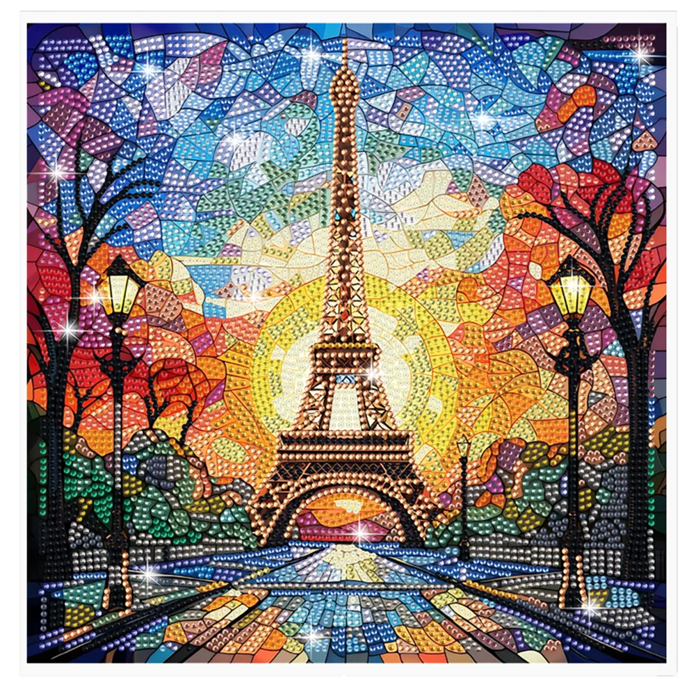 DIY Stained Glass Eiffel Tower Diamond Painting Sticker Creative Mosaic Sticker Craft