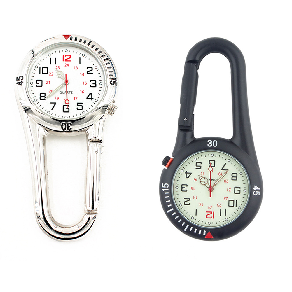 

Luminous Dial Clip-On Carabiner Pocket Watch Climbing Hanging Watch Clock, Silver, 501 Original