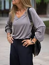 Women Solid Color V Neck Loose Top