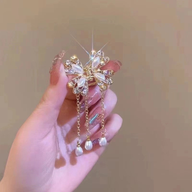 Metal Butterfly Hairpin Women’s High-grade Temperament Half-tie Hair Tassel Pendant Hair Accessories New Back Head Clip
