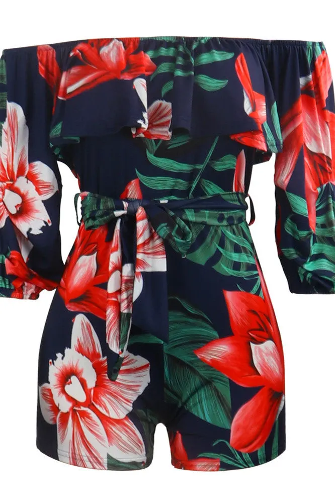 Sexy Printing Cold Shoulder Romper