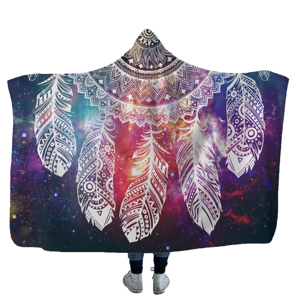 Mandala Hooded Blanket For Adults Childs 3D Printed Sherpa Fleece Blanket Microfiber Wearable Throw Blanket For Home Travel Sofa