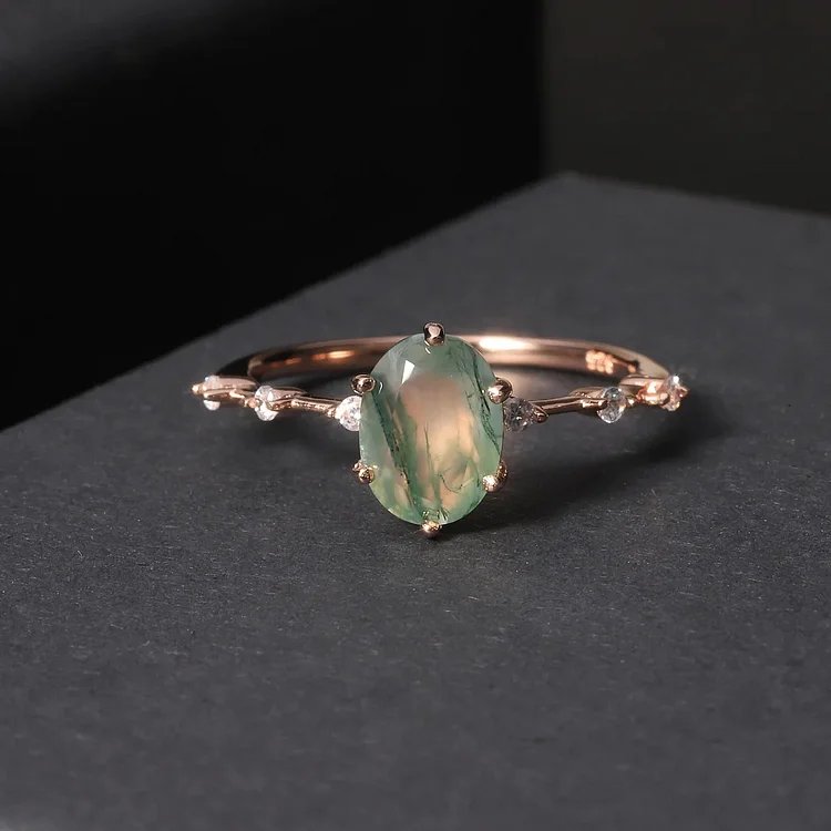 Olivenorma 18K Gold Plated Silver Moss Agate Ring