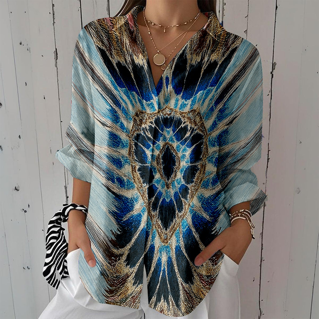 Women Long Sleeve V-neck Graphic Floral Printed Top