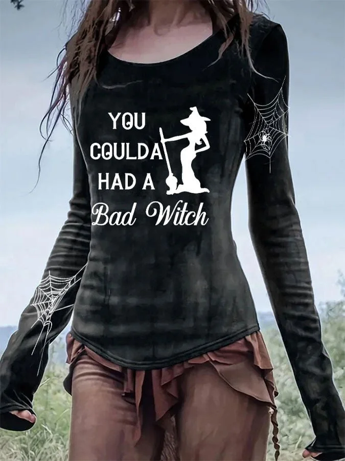 Women's Halloween Witch You Coulda Had A Bad Witch Print T-shirt