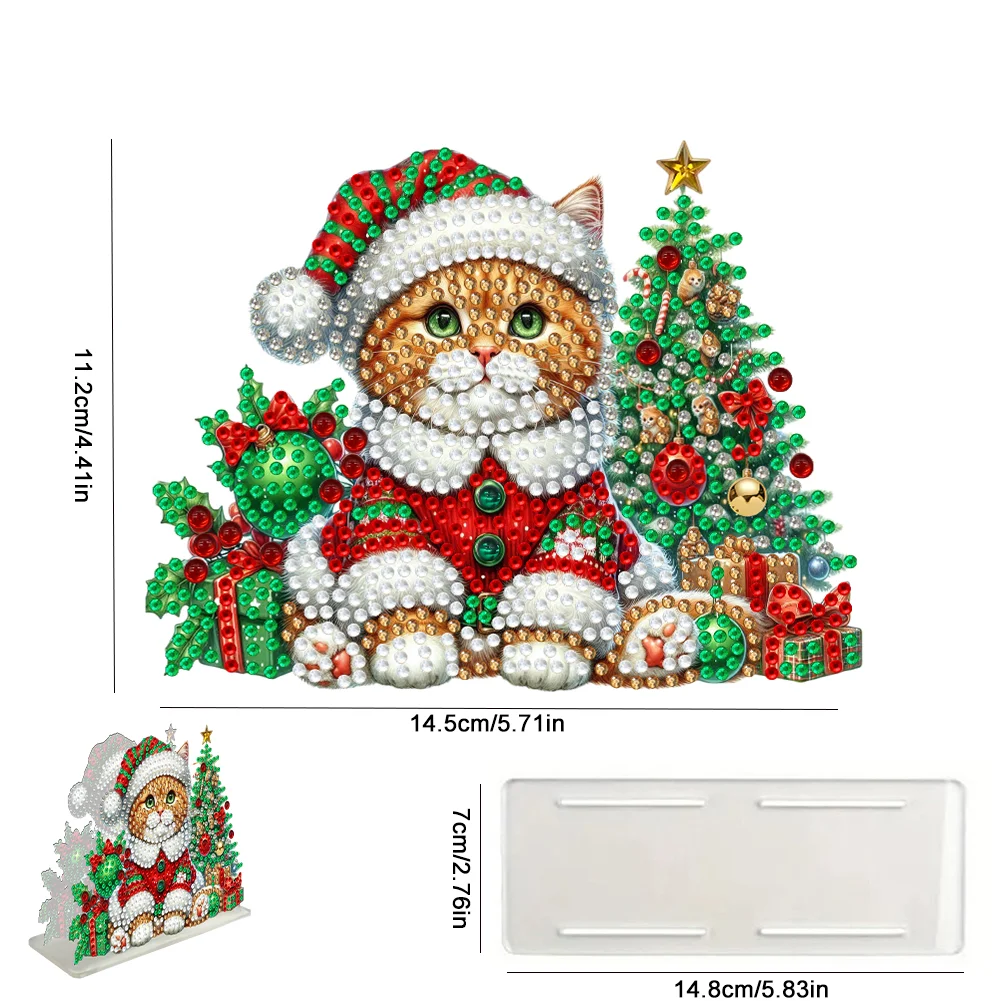 5D DIY Christmas Cat Acrylic Double Sided Diamond Art Paper Towel Storage Rack Decor