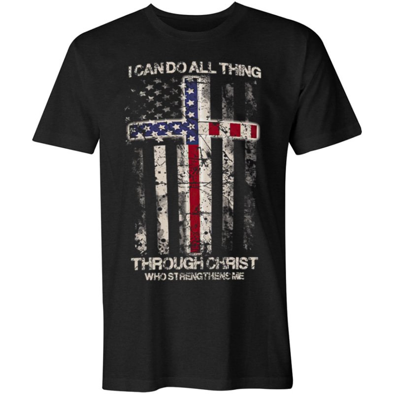 I Can Do All Things Flag Cross Printed Men's T-shirt - Krazyskull