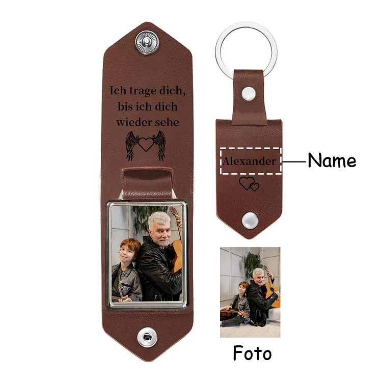 Kettenmachen Personalisierter Foto & Name Leder Gedenk Schlüsselanhänger-Ich trage dich, bis ich dich wieder sehe