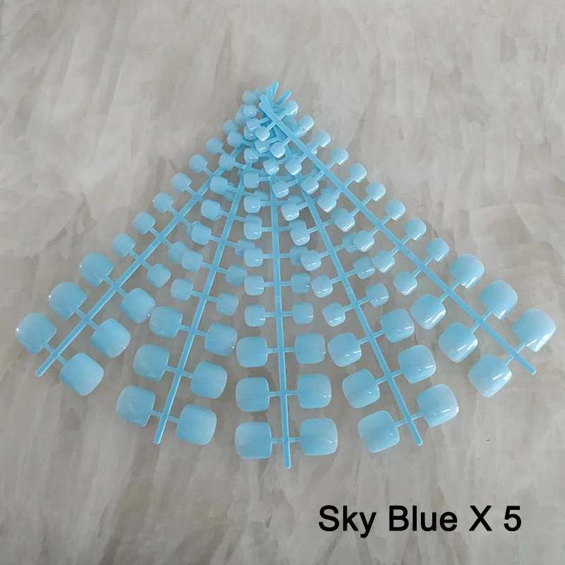Nail Adhesives Included 5 Sets/bag Toe Short False Nail Tips Candy Color Toe Nails Full Cover Foot Fake Nails Art Tips-Nail Inspo