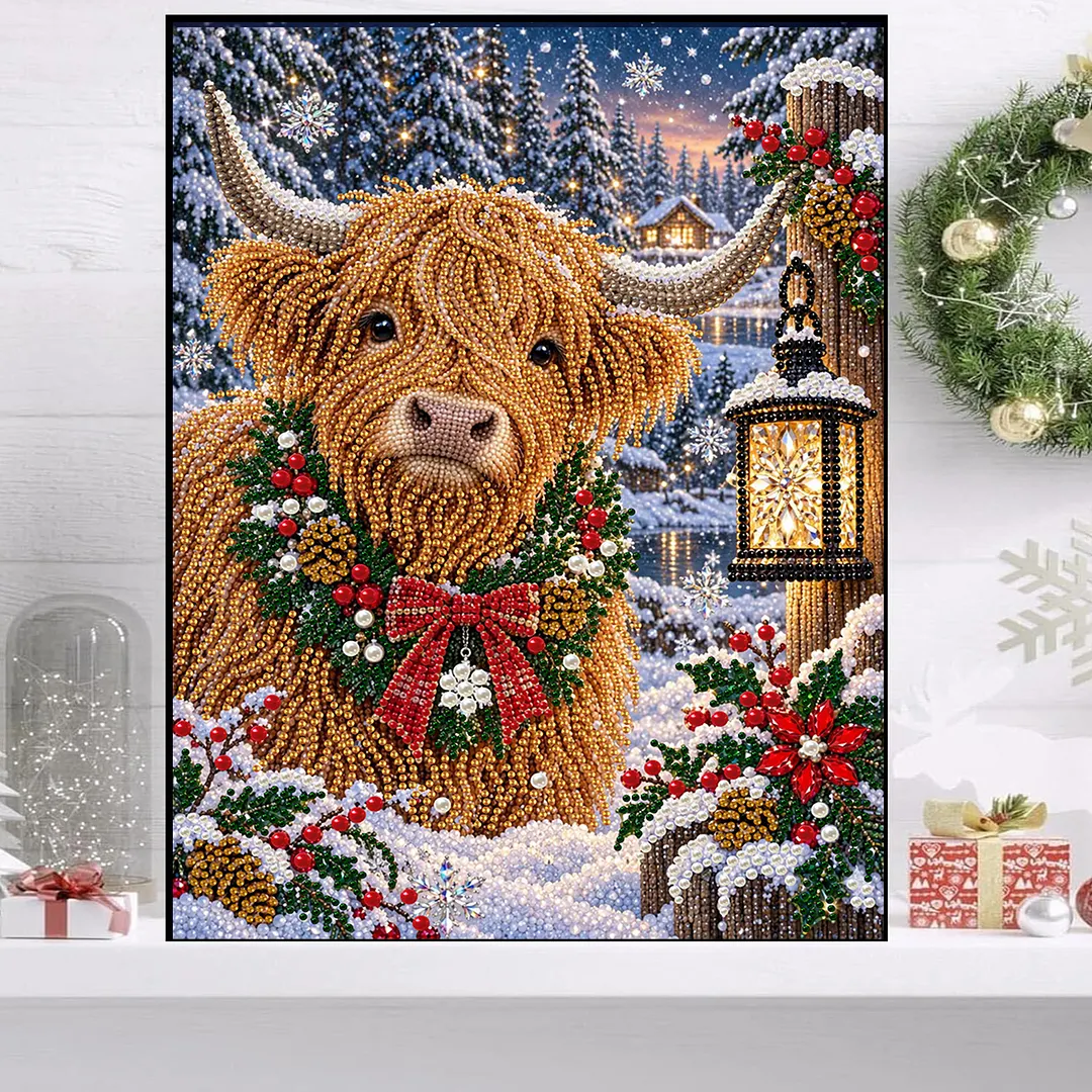 Pearl Diamond Painting Kit Scottish Scotland Celtic Cow Christmas 11.81x15.75in