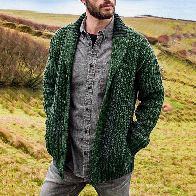 Autumn and Winter Men's Cardigan Solid Color Long Sleeve Knitted Sweater Coat | 168DEAL