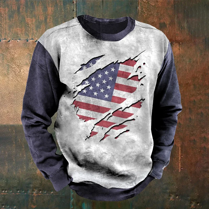 Men's Vintage American Flag Long Sleeve Sweatshirt
