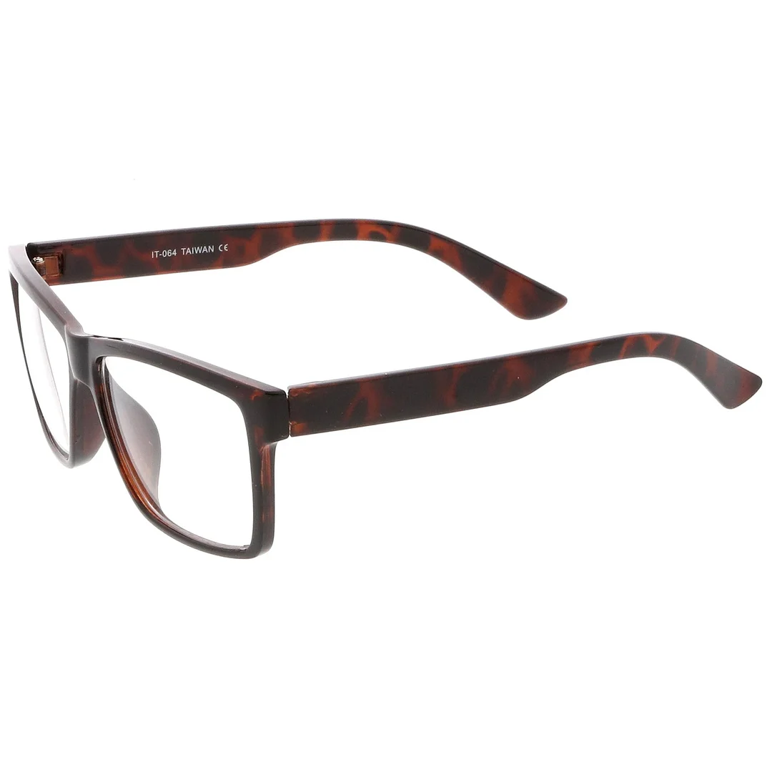 Classic Horn Rimmed Wide Arms Clear Lens Rectangle Eyeglasses 57mm