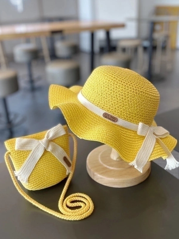 Girl’s Pastoral Minimalist Solid Color Straw Hat