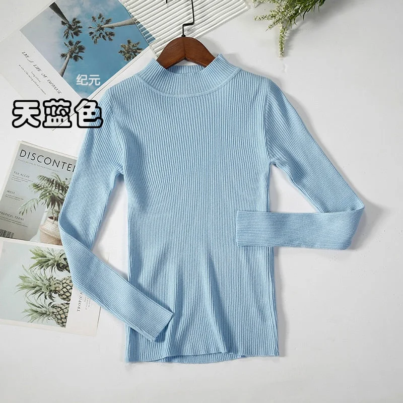 2021 New-coming Autumn Winter Tops Basic Turtleneck Pullovers Sweaters Primer Long Sleeve Short Korean Slim-fit tight Sweater