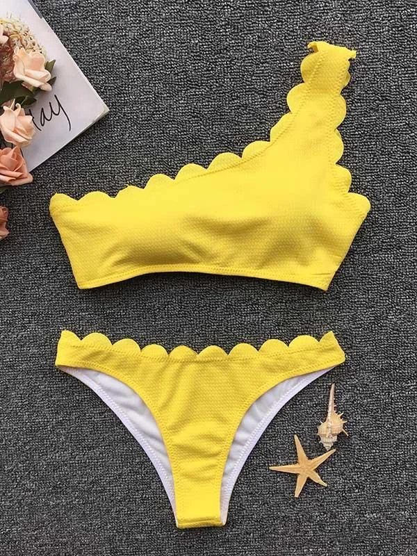 One Shoulder Scalloped Bikini Swimsuit