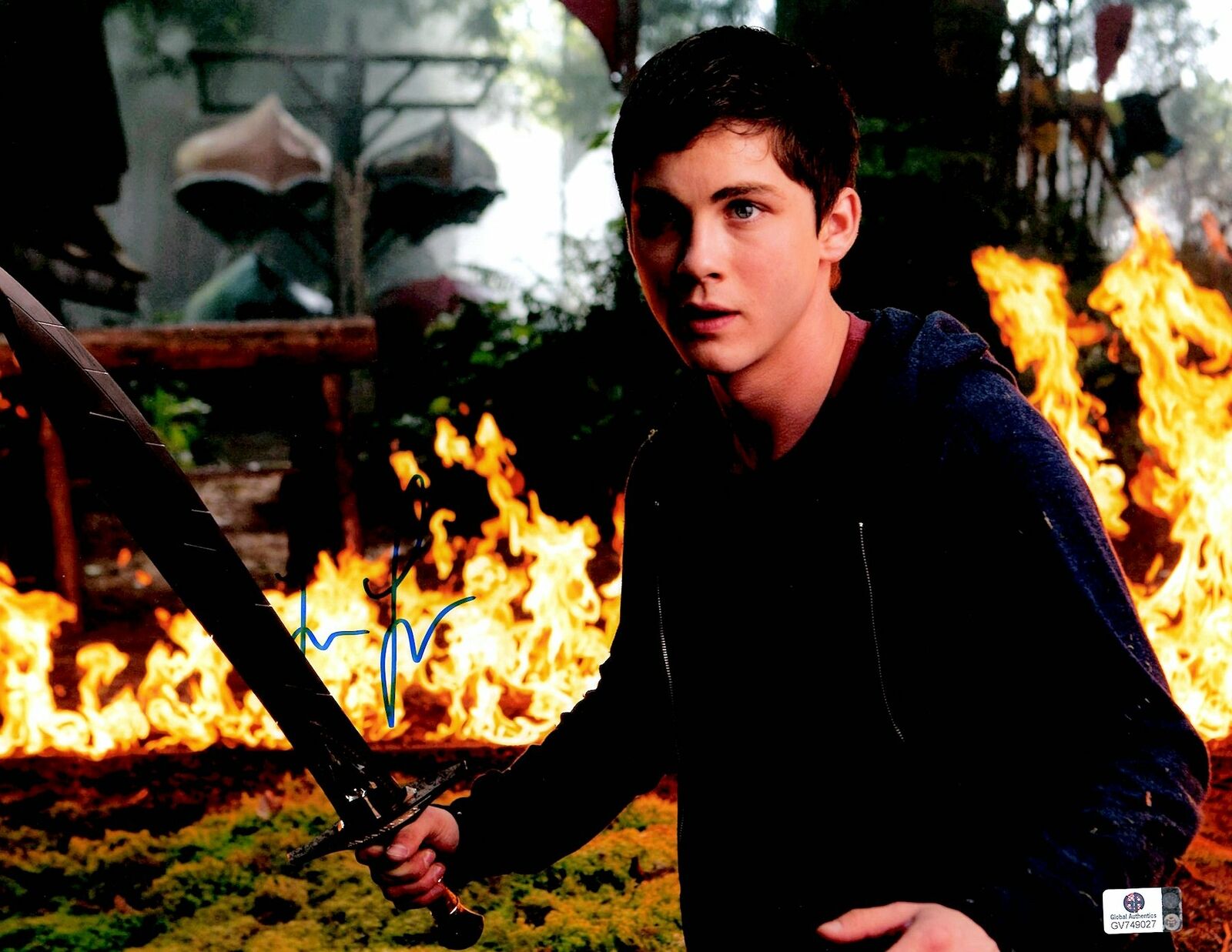 Logan Lerman Signed Autograph 11X14 Photo Poster painting Percy Jackson w/Sword Crease GV749027