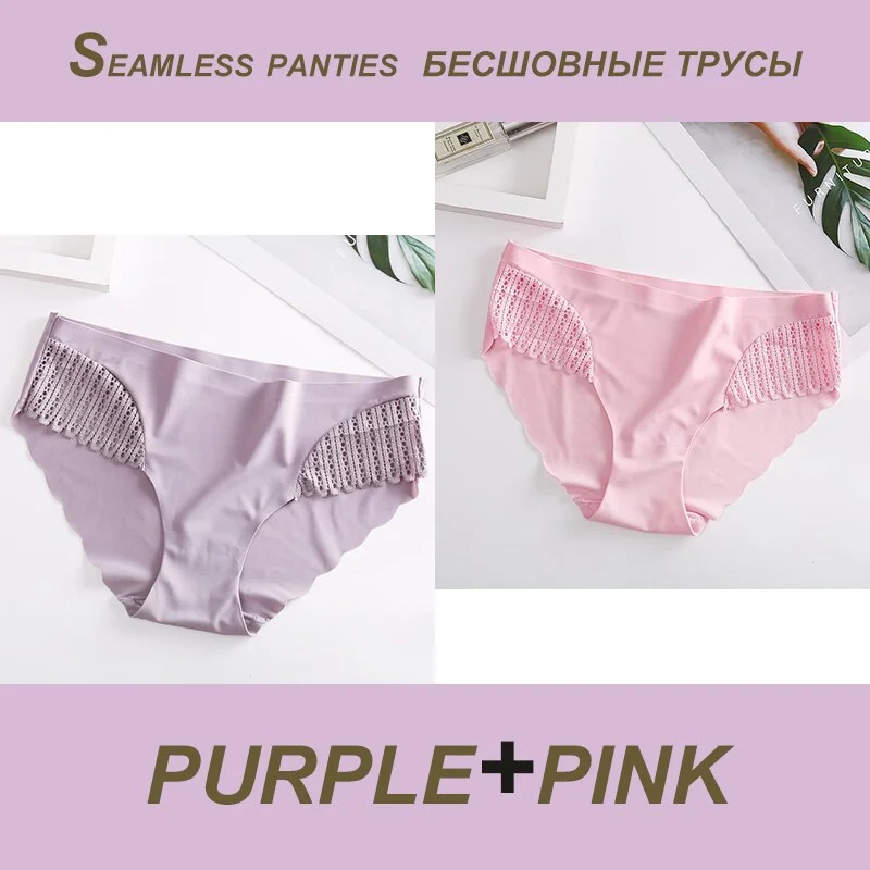 2PCS/Set Sexy Seamless Panties Lace Women Panties Female Briefs  Lingerie Women's Underpants Solid Color Ropa Interior Femenina