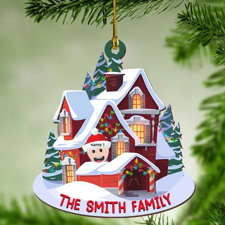 Navidad-Ornamento muñecos navideño casa acogedora de madera con 1 nombre y apellido personalizados adorno de árbol