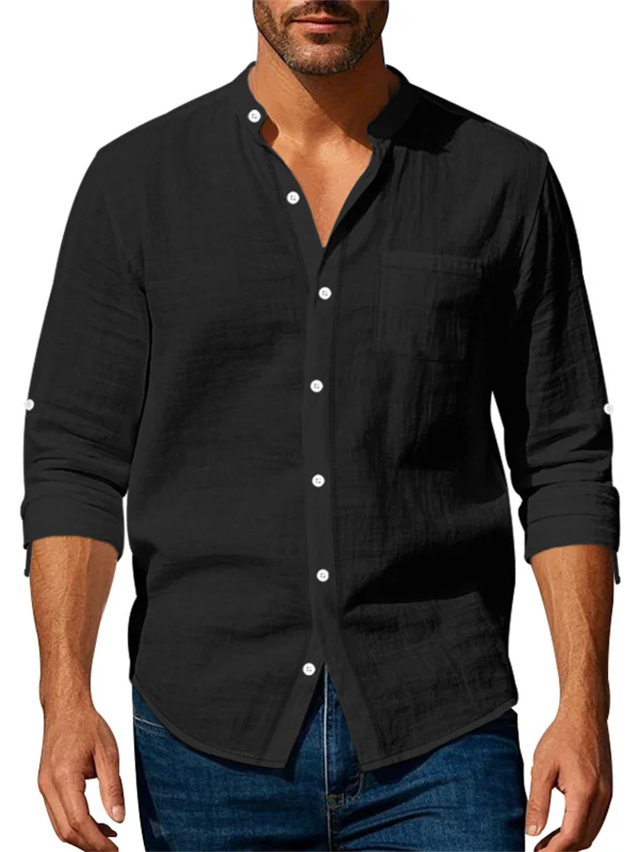 Spring and Fall Linen Shirt Long-sleeved Stand-up Collar Casual New Shirt Men's Shirt