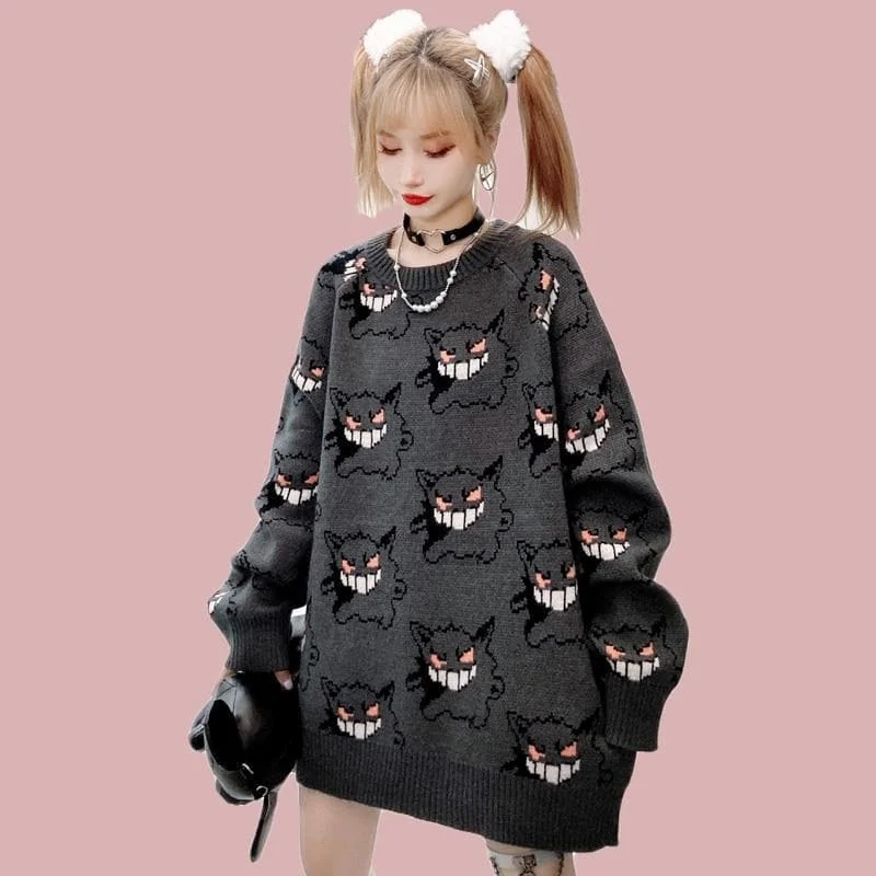 Anime Sweater Women Harajuku Gengar Pattern Pullover SP084
