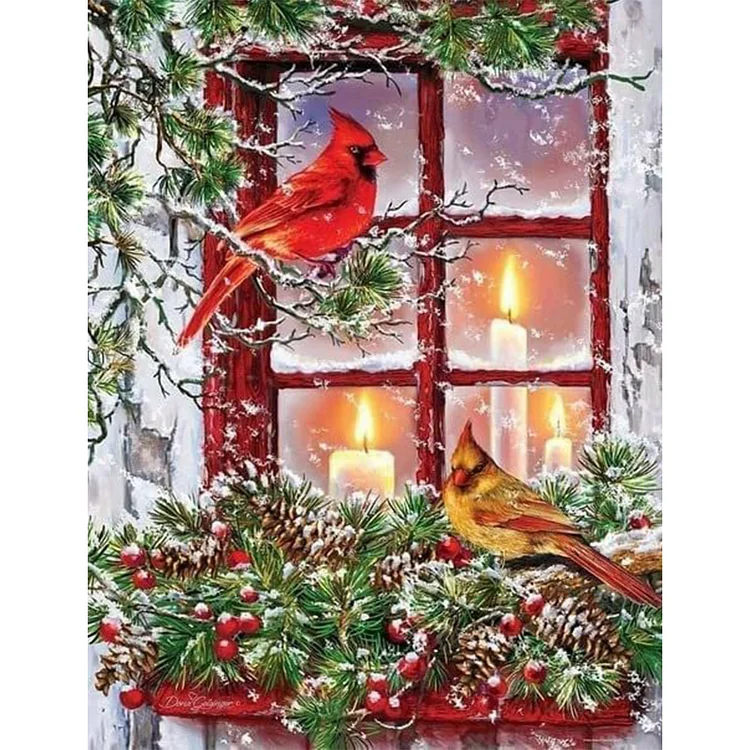 Birds by Christmas Window - Full Round - Diamond Painting (30*40cm)
