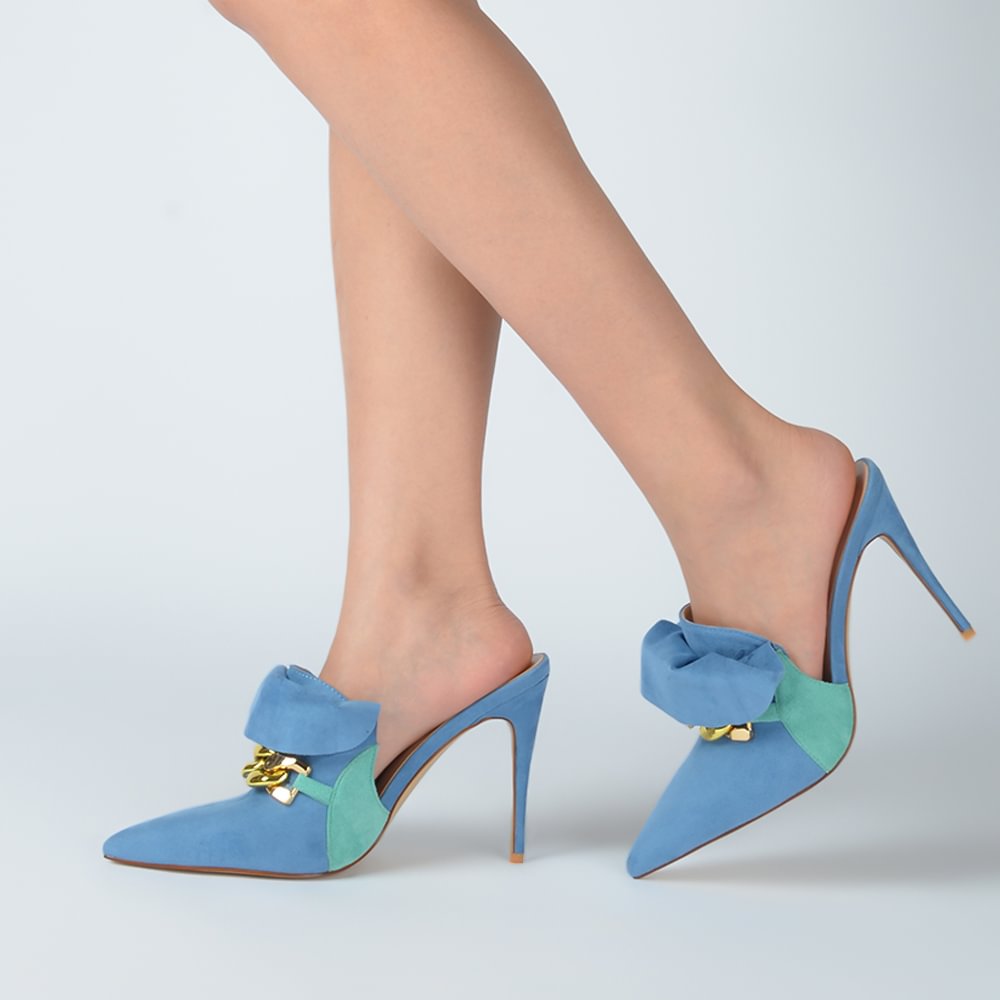 Blue Pointed Toe Sandals Stiletto High Heels Slingback Mules