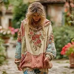 Women's Vintage Floral Pattern Hoodie - Image 2