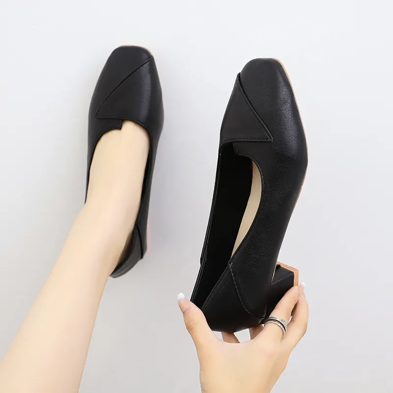 Breakj Breakj Single Shoes Female Coarse Heel Professional Temperament Flight Attendants Comfortable Long Standing Not Tired Black Work Shoes