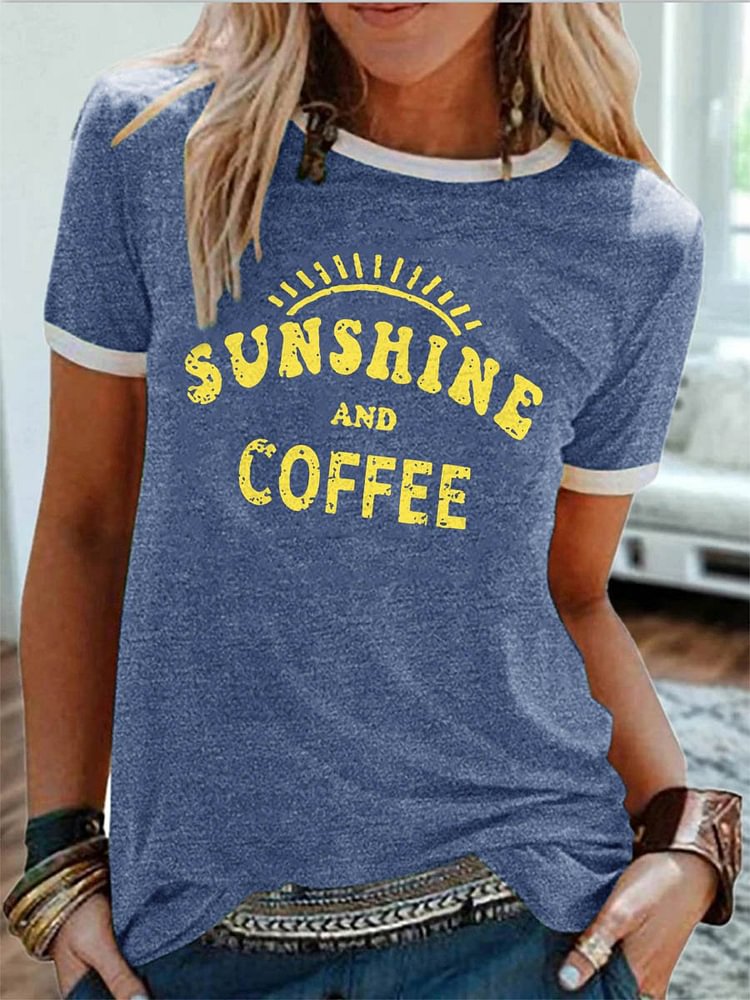 Bestdealfriday Umsuhu Sunshine And Coffee Graphic Loose Round Neck Cotton Short Sleeve Tee