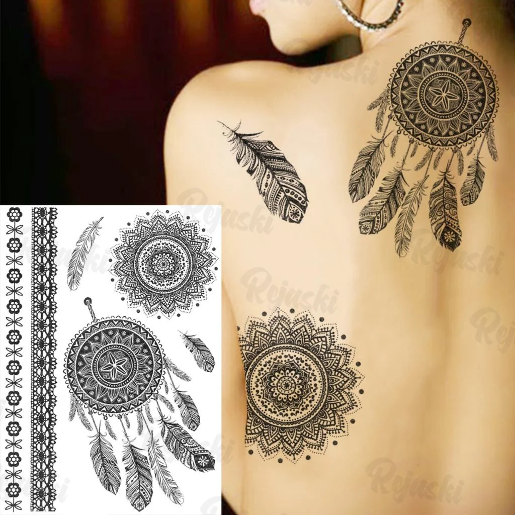 Sdrawing Elephant Pendant Temporary Tattoos For Women Men Lion Butterfly Snake Feather Fake Tattoo Sticker Glamour Back Body Tatoos