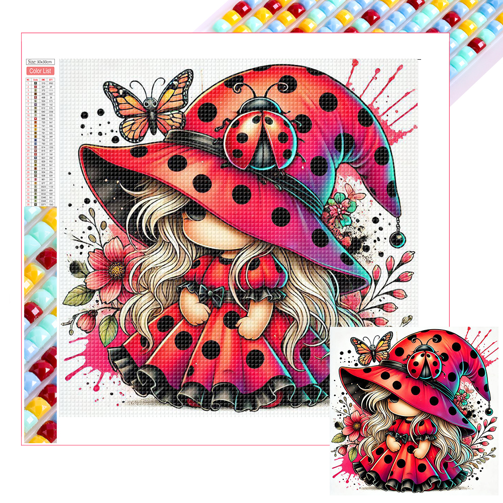 Colorful Ladybug Girl 30*30cm(picture) full square drill diamond painting