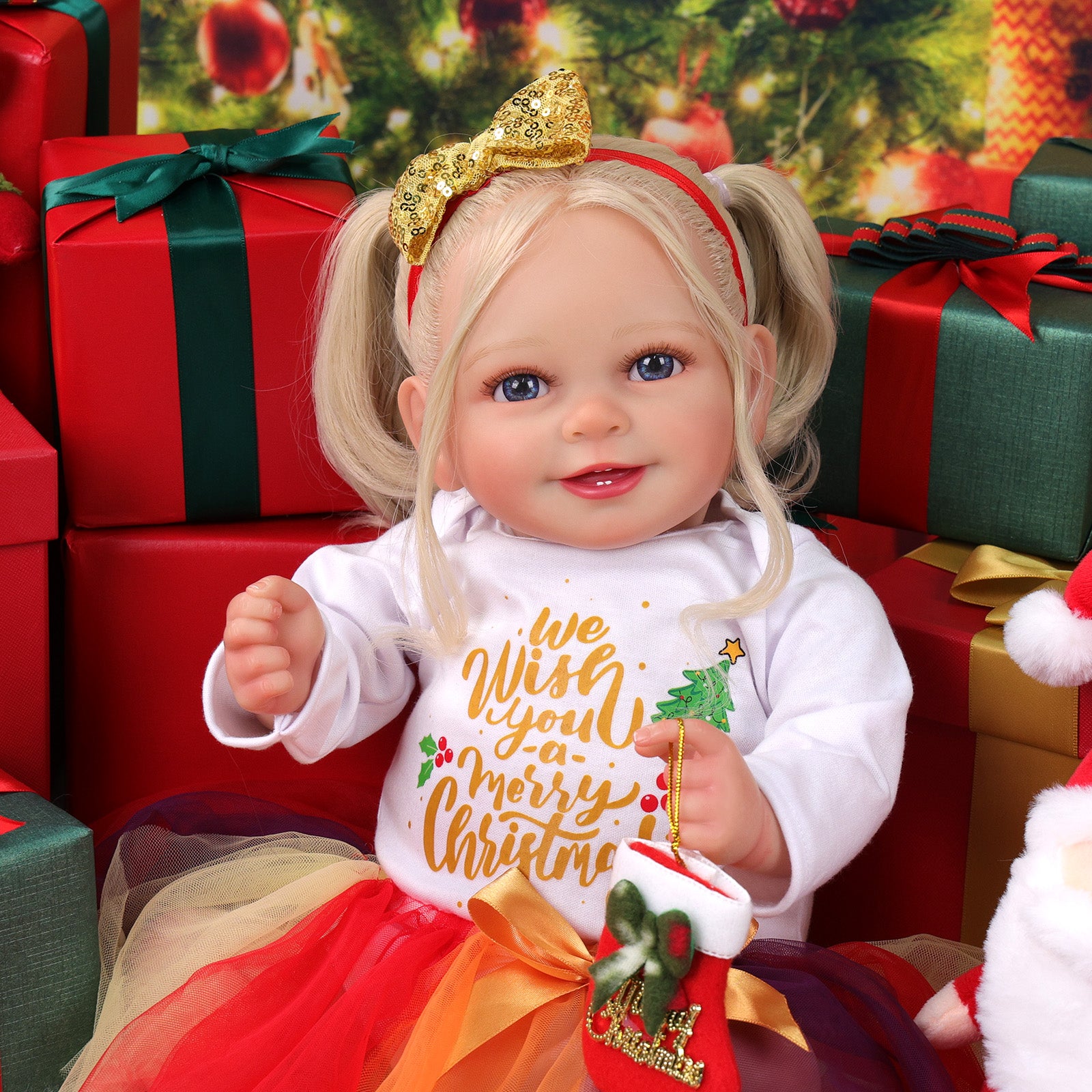 Babeside Christmas Smiling Reborn Baby Doreen & Stella 20'' Princess Twins Best Gift for Kids Only Doreen (White Top)-Cloth Body