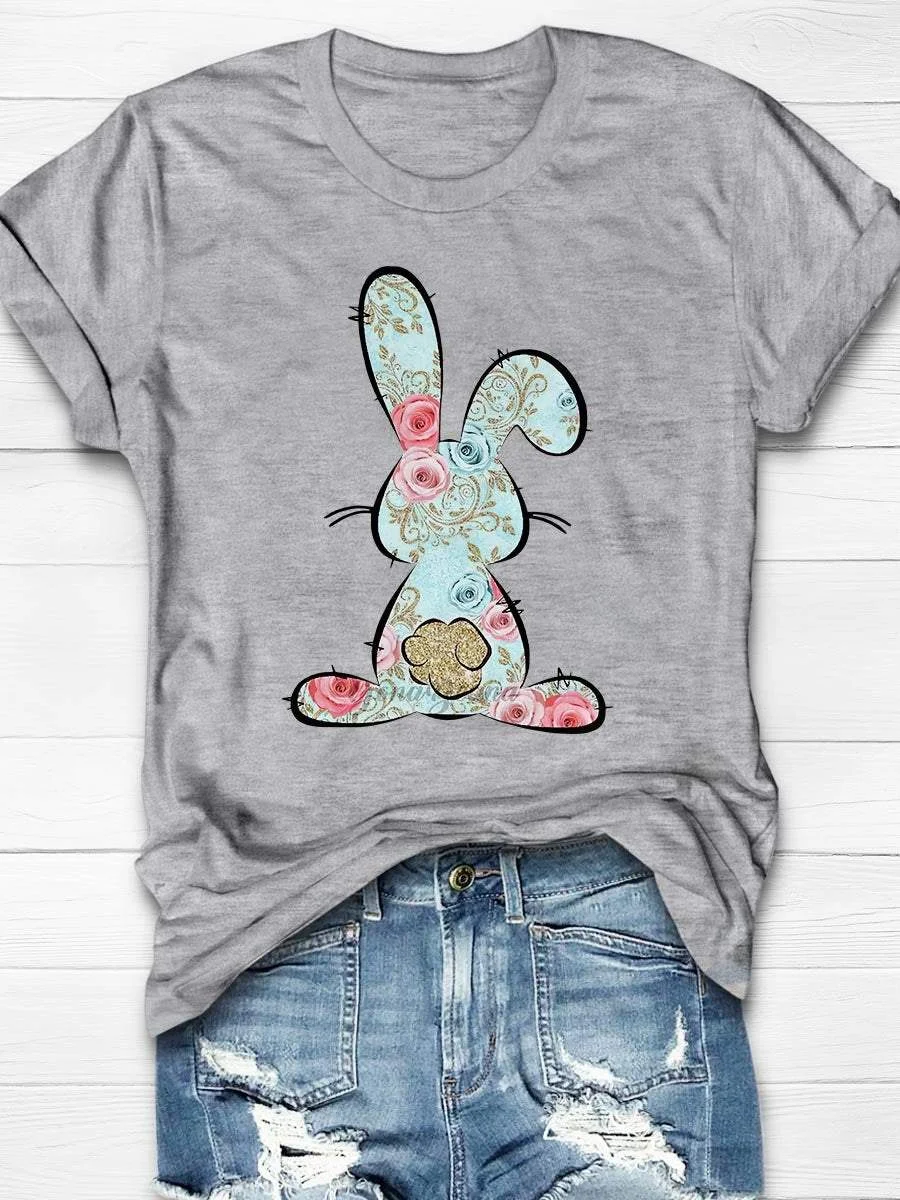Floral Easter Bunny Raglan Print Short Sleeve T-shirt