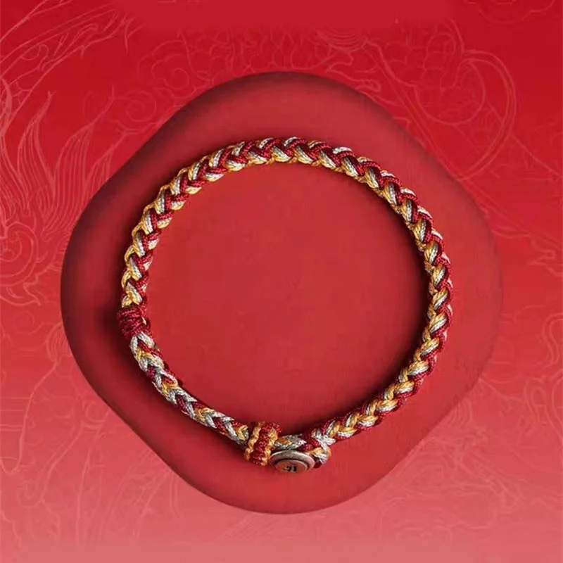 Handmade 925 Sterling Silver Year of the Dragon Chinese Zodiac Natal Buddha Protection Rope Bracelet