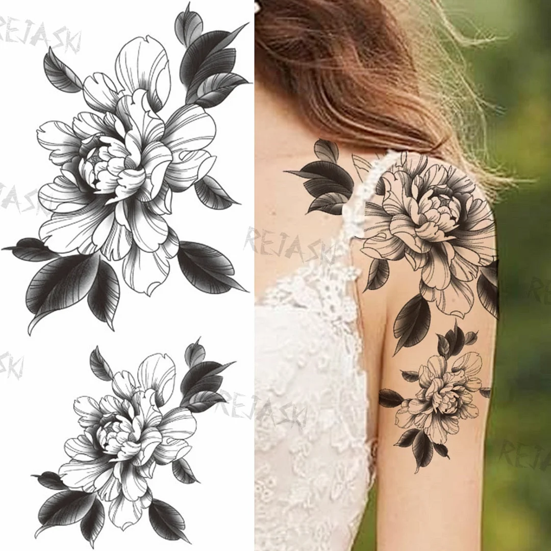 Black Infinity Temporary Tattoos For Women Girls Realistic Sun Flower Rose Letter Fake Tattoo Sticker Waterproof Arm Tatoos
