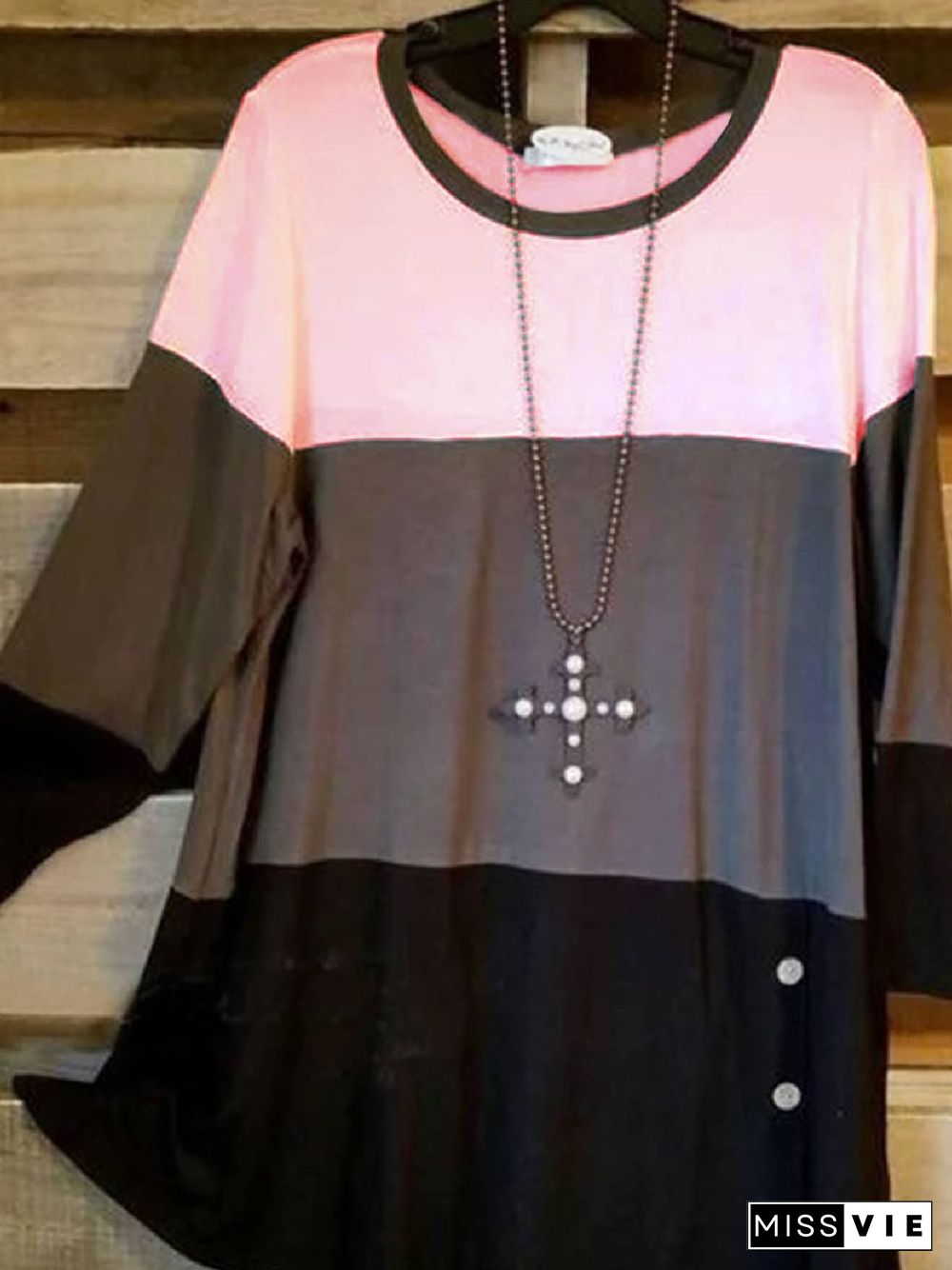 Crew Neck Cotton-Blend Long Sleeve Casual T-shirt