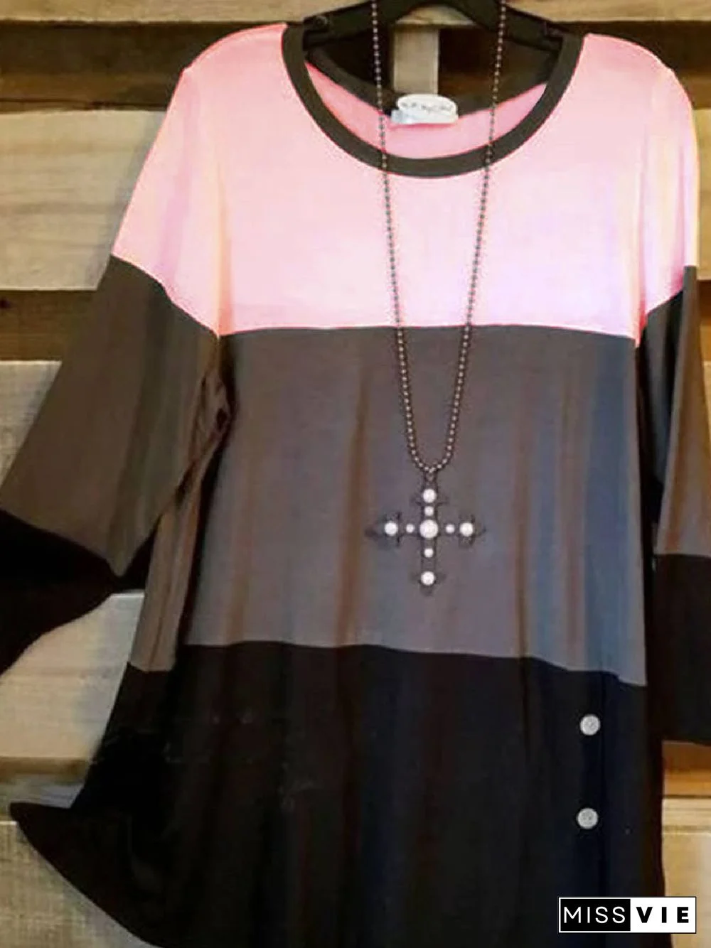 Crew Neck Cotton-Blend Long Sleeve Casual T-shirt