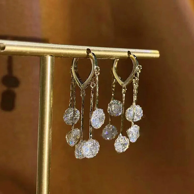 Zircon Tassel Shiny Earrings