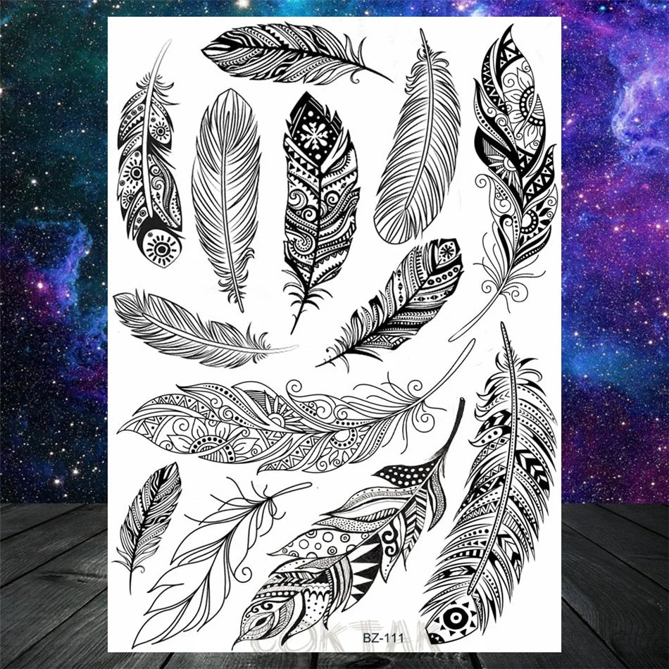 Black Dreamcatcher Temporary Tattoos Sticker For Women Fashion Body Art Back Tatoos Fake Jewelry Mandala Flower Tattoo For Party