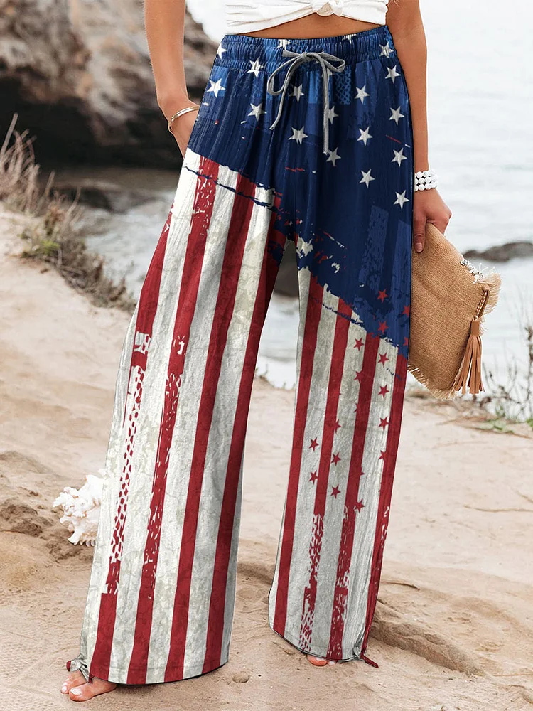 Women's 4th of July Independence Day Flag Printed Cotton And Linen Casual Pants