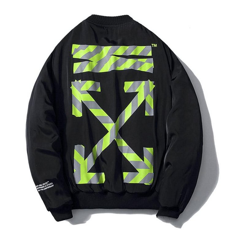 Off White Winter Coat Autumn and Winter Warning Line Arrow Super Reflective Padded Cotton-Padded Jacket Outerwear