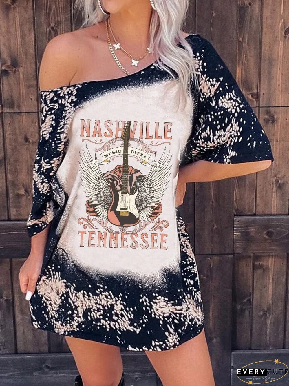 Nashville Guitar Graphic Black Tee for Music Lovers